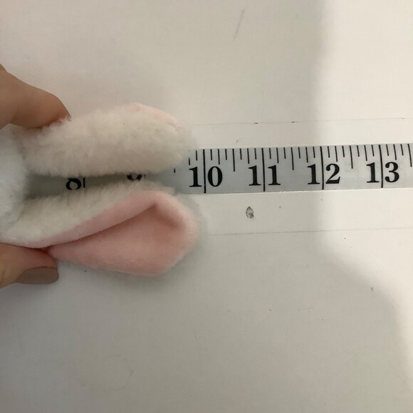 White Bunny Rabbit Rattle Plush Baby Infant Toy Pink Bowtie Rib Belly MTY 10" - Picture 5 of 5